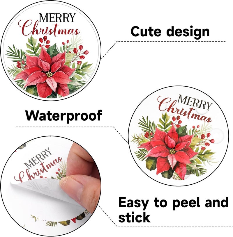 Alynta Merry Christmas Stickers - 2 Inch Holiday Stickers 120Pcs Large Round Christmas Card Sticker Labels Self-Adhesive Xmas Poinsettias Sticker for Envelope Seals Card Ornament (Red) - Image 3
